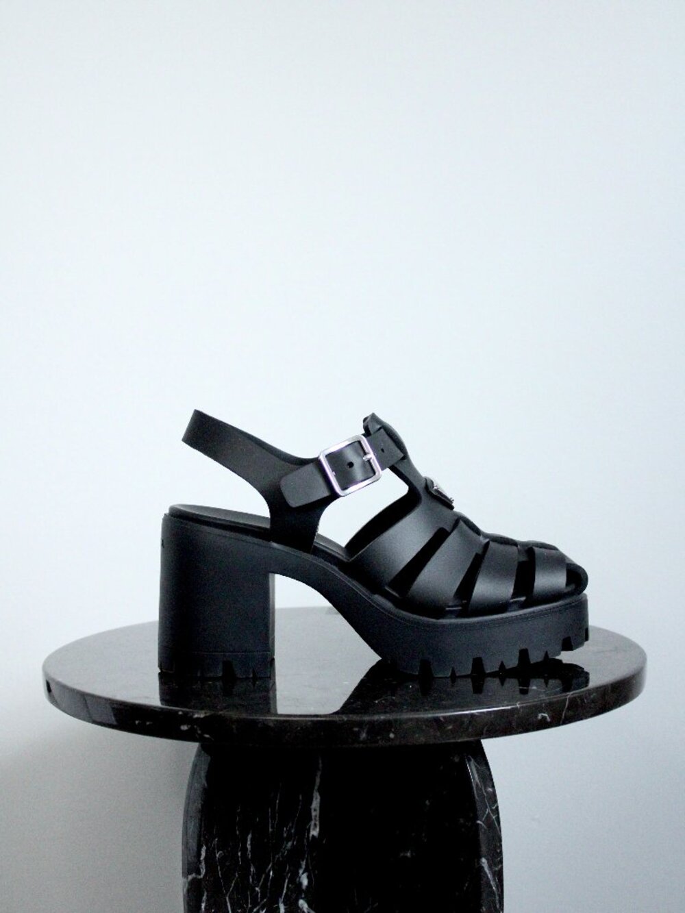 NEW Prada Monolith Platform Sandals Womens 37 Black Rubber Lug Sole Luxury